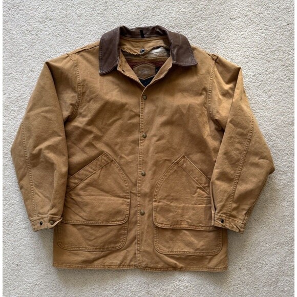 Vintage Woolrich Chore Coat Aztec Blanket Medium Leather Collar Duck Canvas SW - Picture 3 of 11